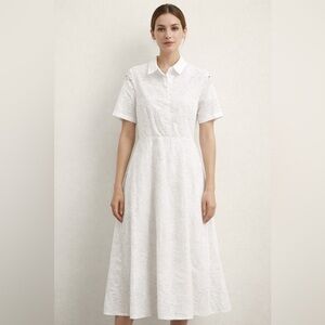 Zara White Eyelet Midi Dress NWT